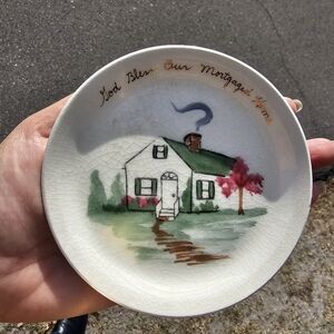 Vintage Decorative Plate with House Design God Bless This Mortgaged House
